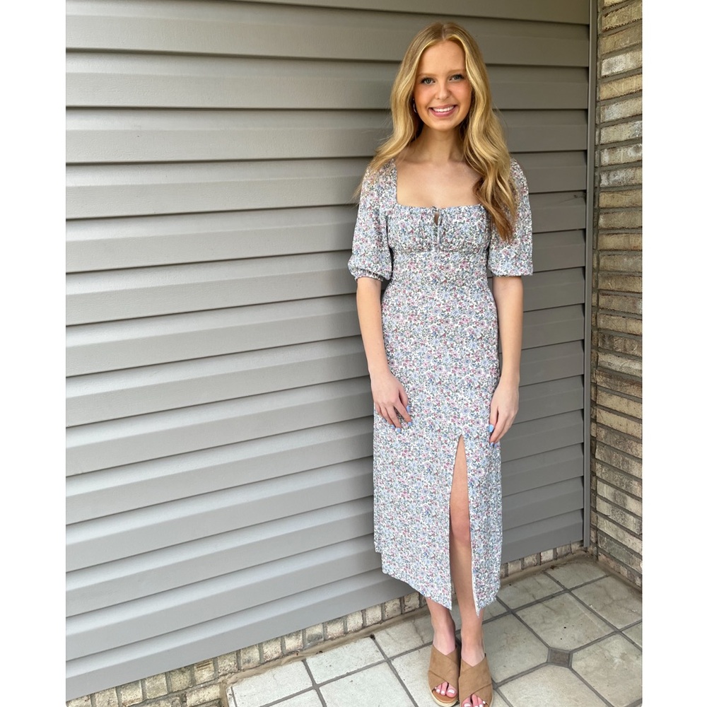 Divided Multicolor Floral Midi Dress XS